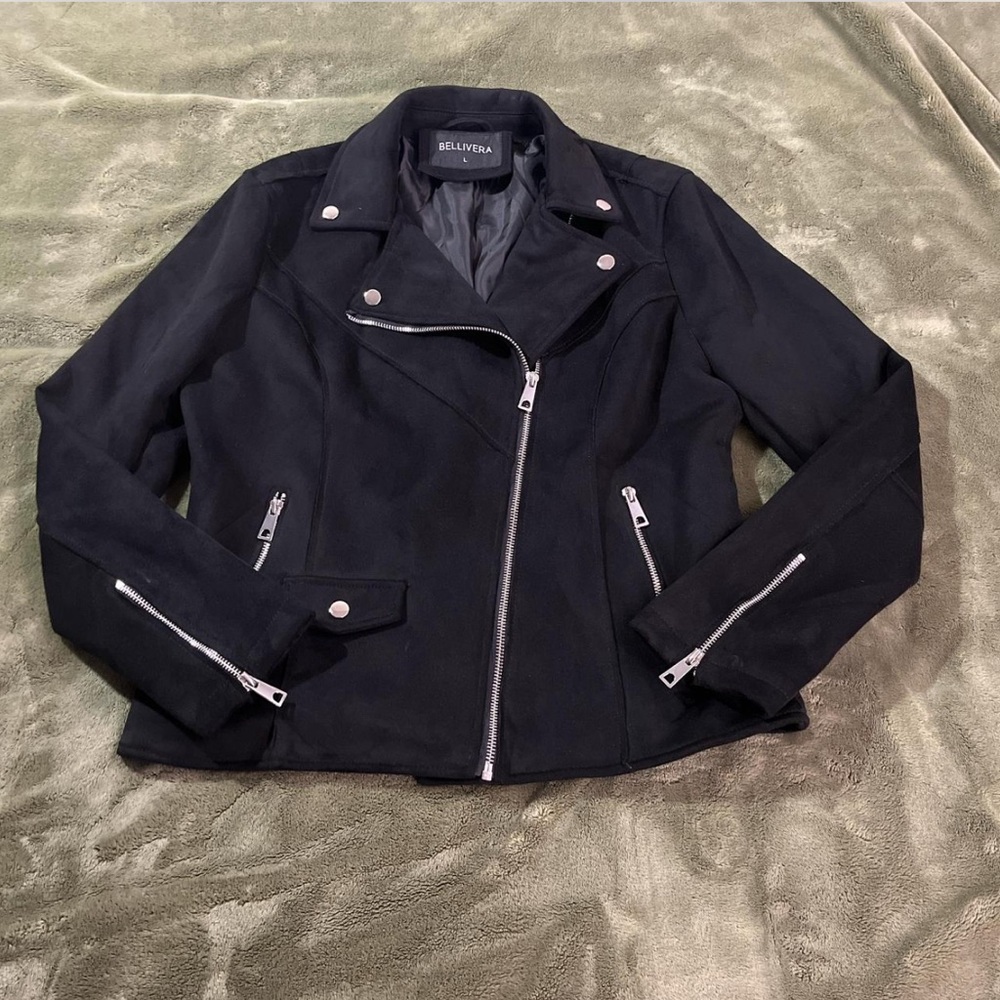 Black Faux Suede Moto Jacket